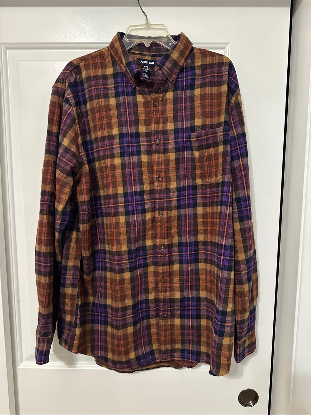 Lands' End Men's Plaid Button-Down Shirt in Brown & Purple